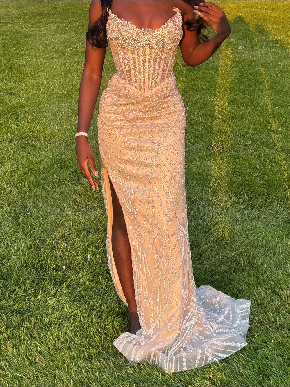 Ladivine Prom Dress with Floral-Embellished Bodice